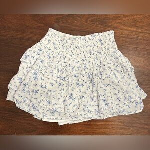 Hollister White and Blue Floral Mini Skirt